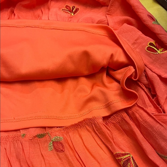 ANTHROPOLOGIE FIG and Flower Coral Floral Midi Dress size Medium. - Picture 12 of 13